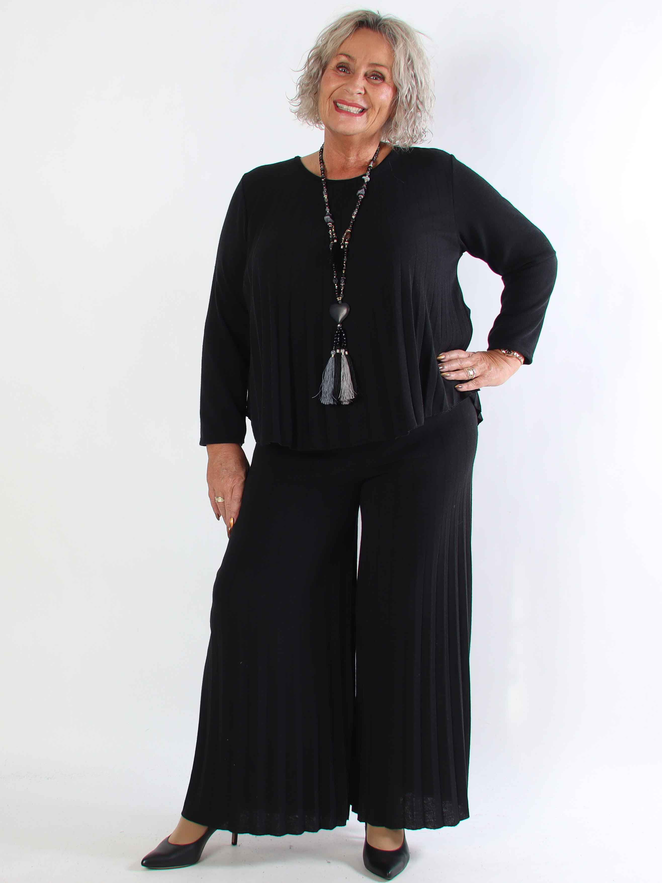 Anita Pants - Mjuka och eleganta plisserade plus size stickade byxor